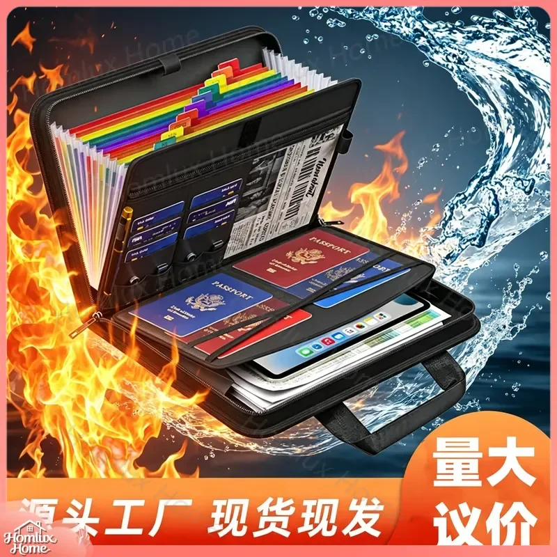 Portable Multi-Layer A4 File Organizer Bag Large Capacity Office Storage Folder Fireproof Document Carrier for Business