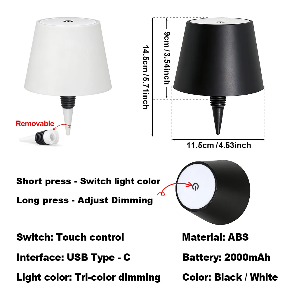 LED Bottle Table Lamp 3 Color Charging Touch Control of 3 Colors Dimming LED Table Lamp Decoration Lamp For Bar Restaurant