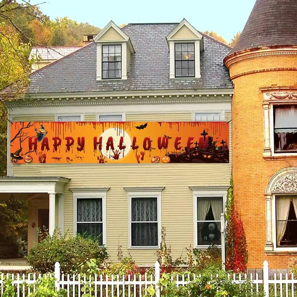 Happy Halloween Banner 250cm lange hängende Halloween Banner mit Kürbis Terror blutigen Handabdruck Dekor für Hof Indoor Outdoor – Detail 7
