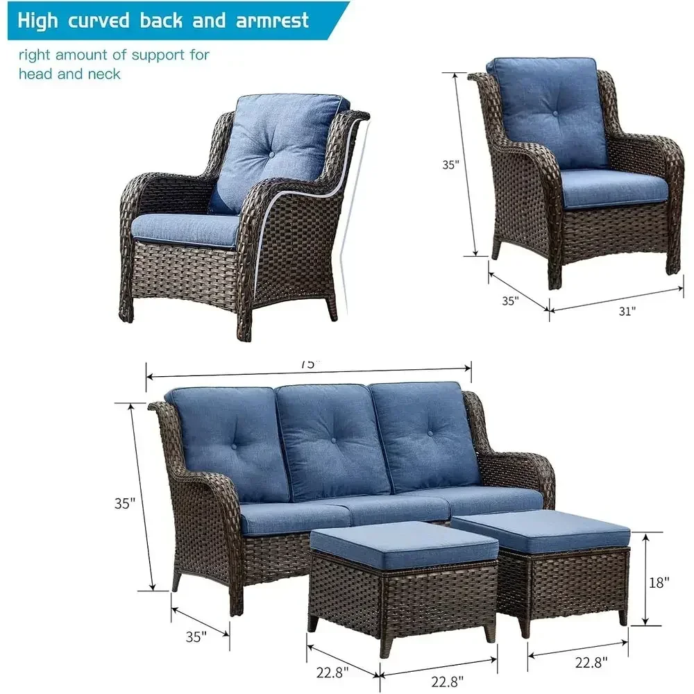 Outdoor urniture 5 Pieces Patio urniture Set Wicker Outdoor Sectional Soa with 2 Patio Chairs,Ottomans