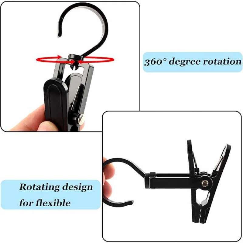 10pcs Super Strong Swivel Hooks w/Clips - Space-Saving Hanger for Laundry, Socks, Towels, Bras (Home/Travel/Office)