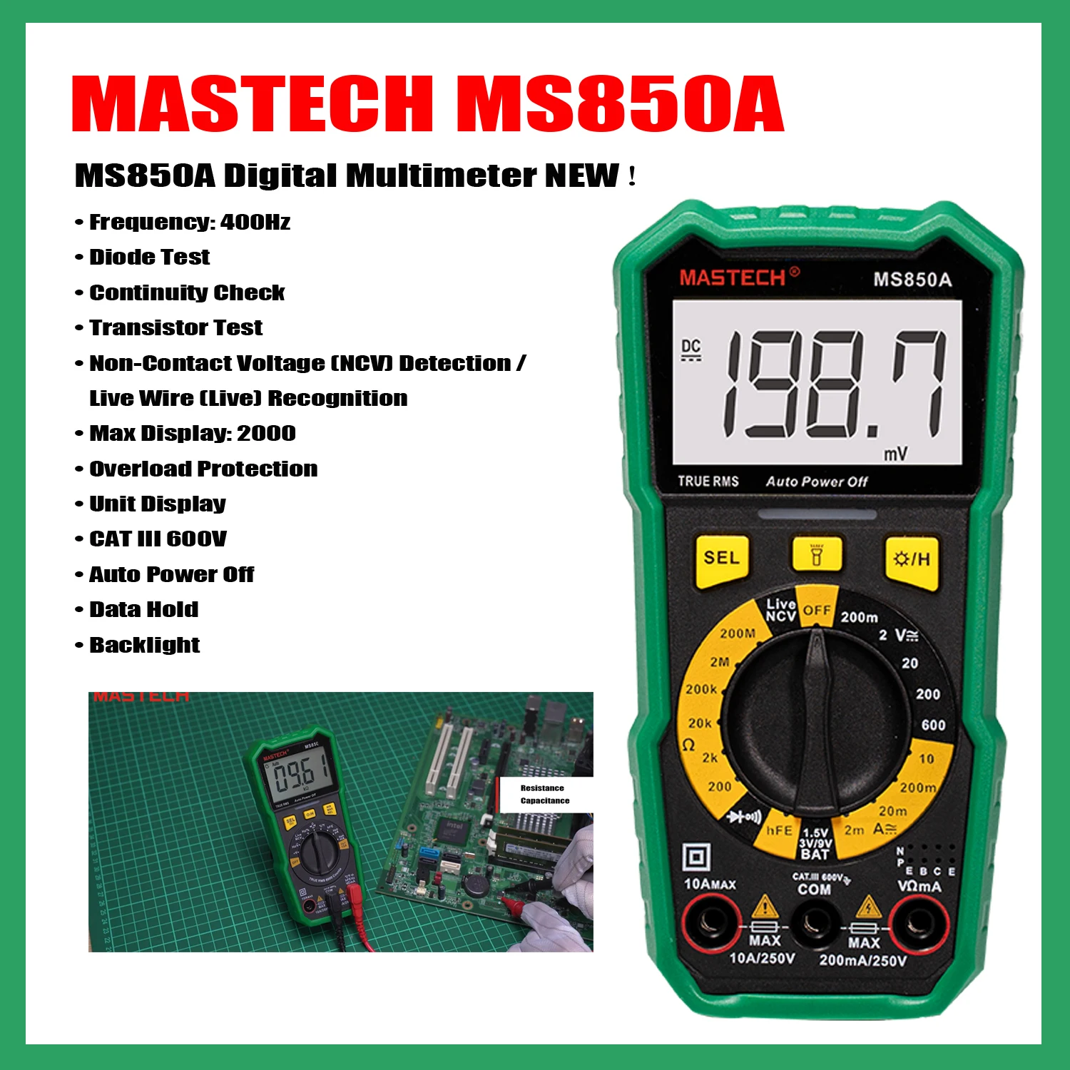 Mastech-medidor Multímetro Digital Auto ac dc Votage Tester Ohm Amperímetro Atual Ferramenta Detector True Rms Ms850a Ms850b Ms830c Ms830d