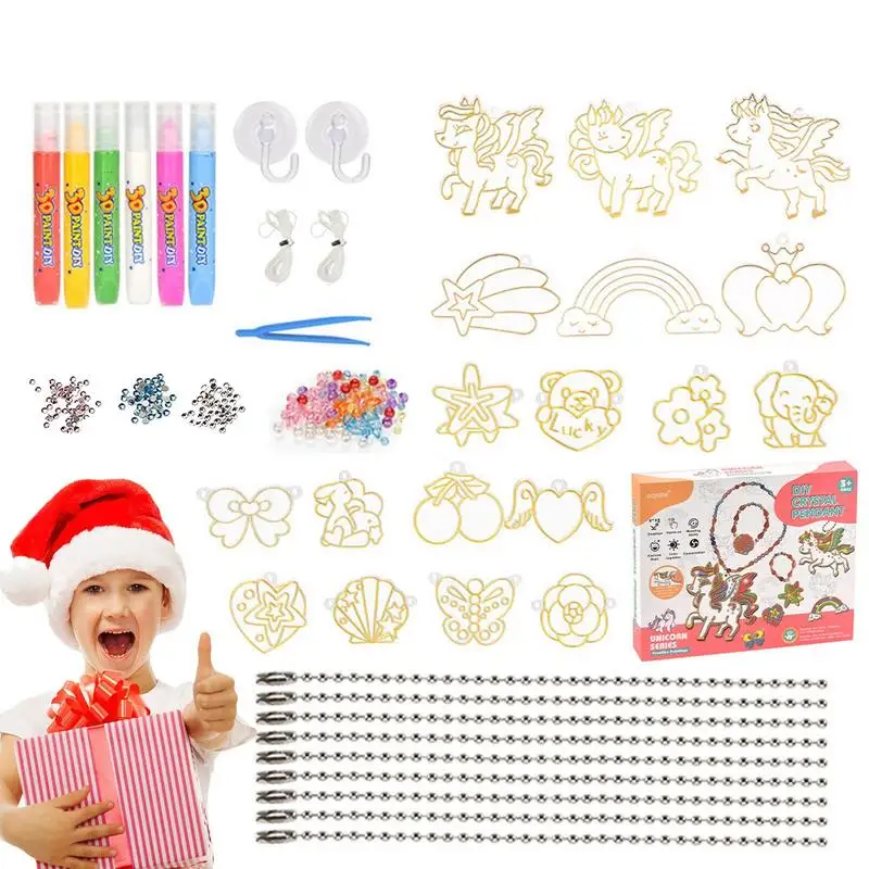 Kit portachiavi con pittura di cristallo Set di arti e mestieri di cristallo fai da te pittura per finestre ornamenti artistici artigianato regalo di compleanno per bambini dai 3 anni in su