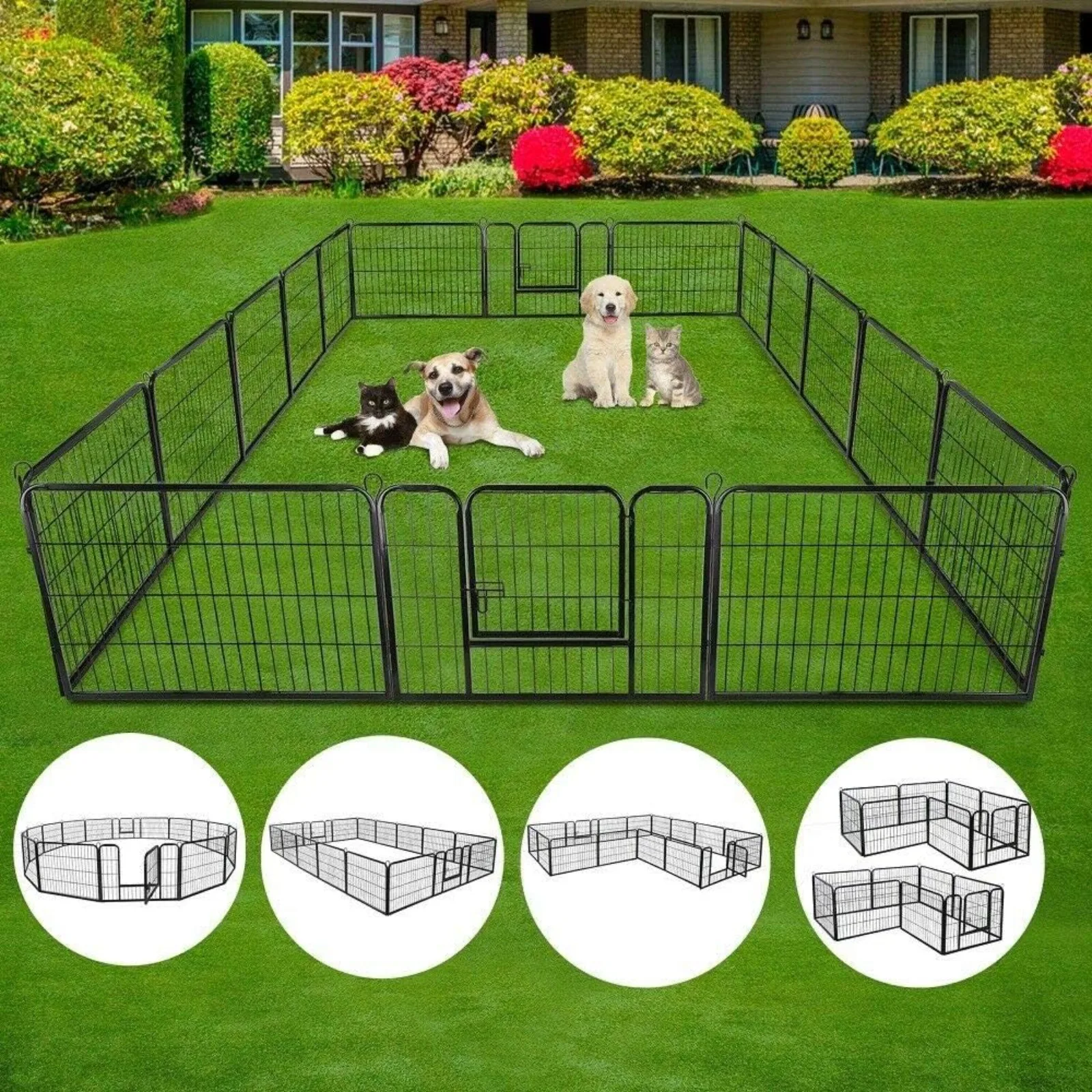 US 16 Panels Metal Dog Playpen, 48