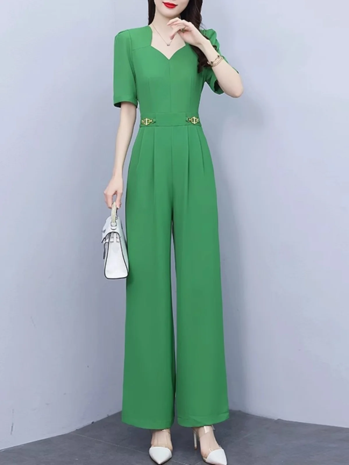 Ele قطعة واحدة Pantsuit المرأة الصيف 2025 Faion التخسيس عادية مستقيم الساق بنطال ذو قصة أرجل واسعة عالية الخصر تخفيف Sle