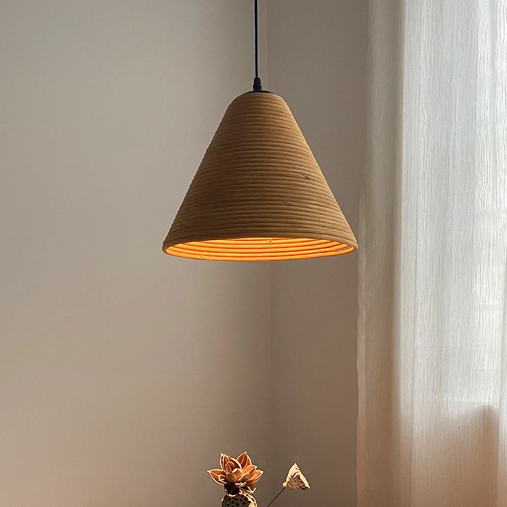 Wabi-sabi LED Restaurant Pendant Lamp Handcrafted Rattan Japanese-style Guesthouse Tea Room Living Bedroom Sofa Pendant Light