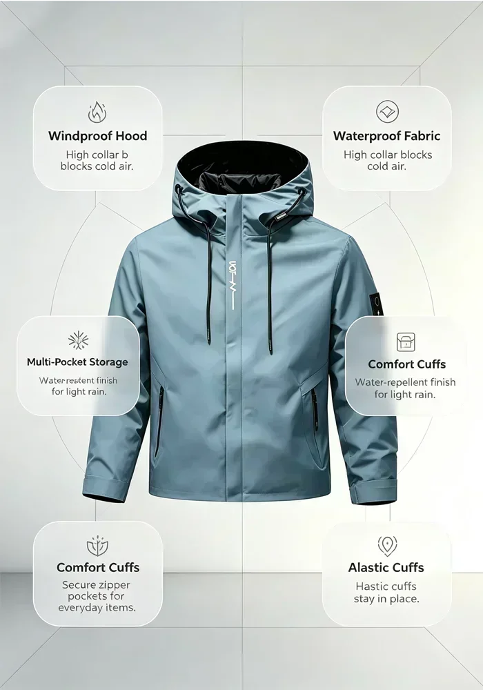 Neue wasserdichte Softshell-Jacke für Herren, Outdoor-Reißverschluss-Windjacke mit Kapuze, leichte Wander- und Campingjacke für Frühling und Herbst – Detail 5