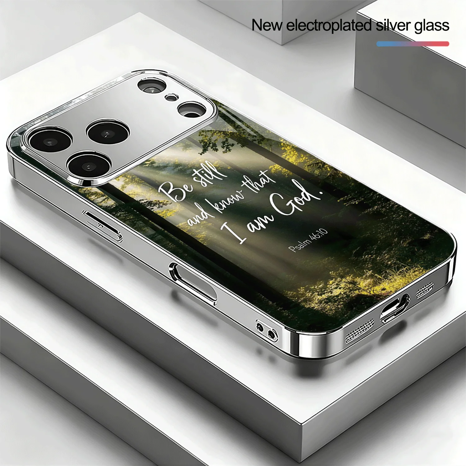Forest-themed picture electroplated glass phone case, suitable for iPhone 17, 16, 15, 14, 13, 12, 11, etc.