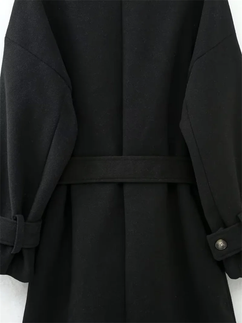 

Retro Briti Sle Woolen Coat with Belt Mid-Length Loose Winter Women's Outerwear Straight Cut Street Sle Long Sve