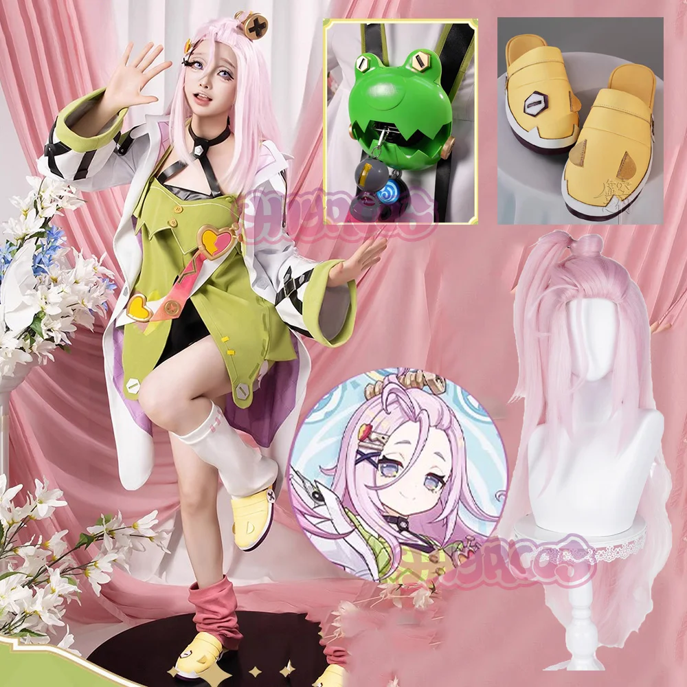 

Genshin Impact Aino Cosplay Costume Wig Shoe Uniform Headwear Frog Backpack Clink-Clank Krumkake Craftshop Halloween Women