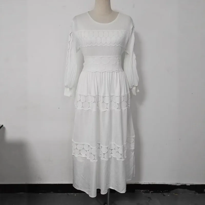 ミヤケプリーツプラスサイズドレス2025ファッションホローレースルーズ気質エレガントレディース秋新作ロングスカート婦人服