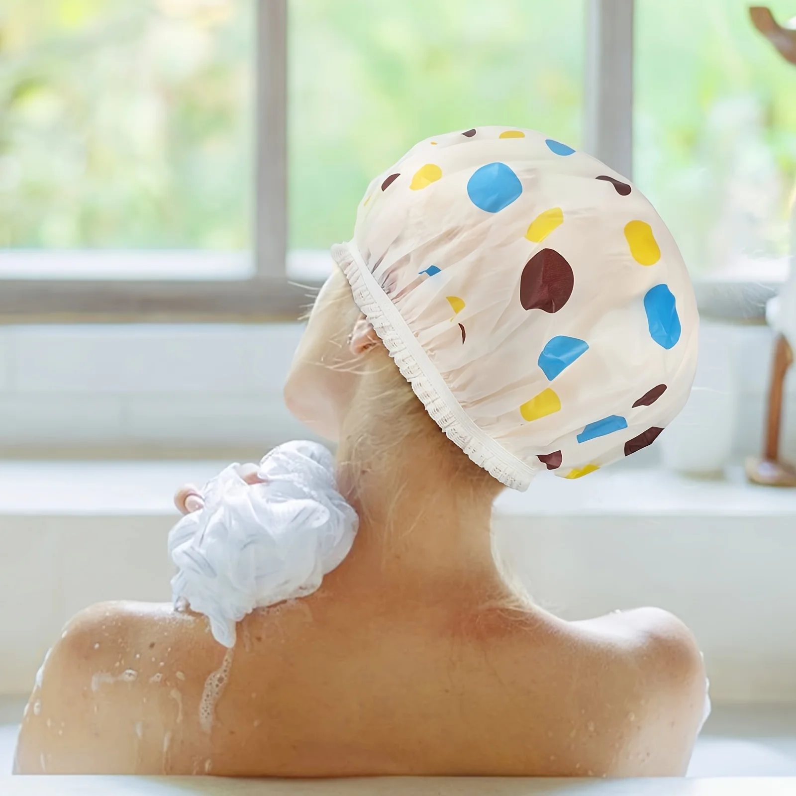 5er-Pack verstellbare elastische Duschhauben für Damen (zufällige Farben) – wiederverwendbare, hochwertige Haarhauben mit Blumen-, Herz- und Schneeflockenmuster – Detail 3