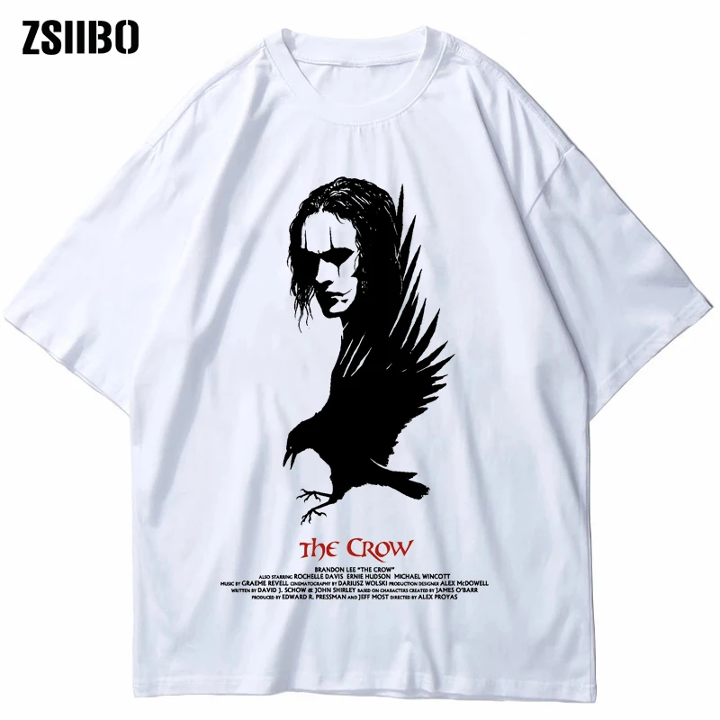 Y2K Crow Movie Print Goth T-shirts Cotton Short Sleeve Crow Streetwear Loose Unisex Casual Tees Women Man for Clothing