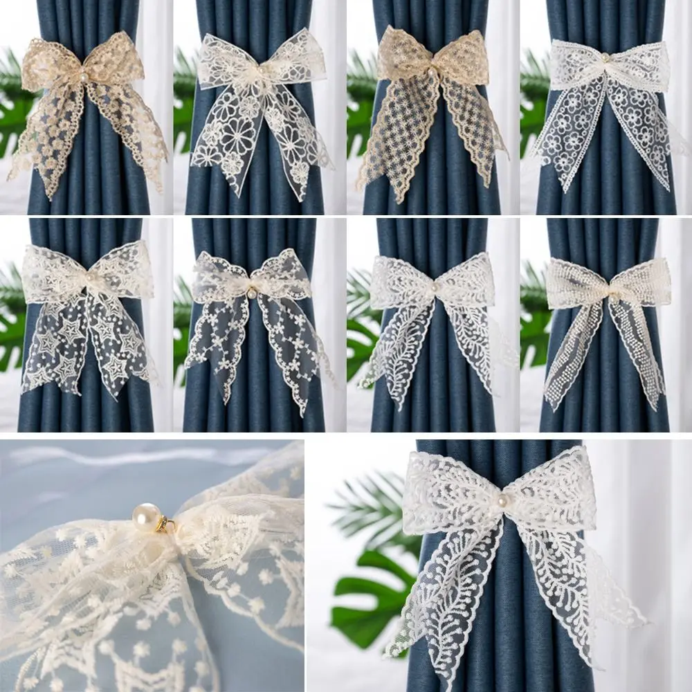 2Pcs/set Lace Bow-knot Curtain Tieback Clip simple exquisite Window Curtain Buckles Tied Belt Curtain Strap