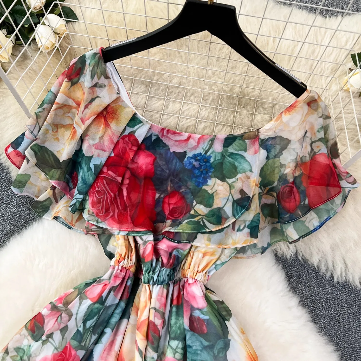 Abiti estivi per donna 2024 Casual Beach Style abito con spalle scoperte maniche corte Slash Neck Floral Flowy Boho Long Vestido 2504