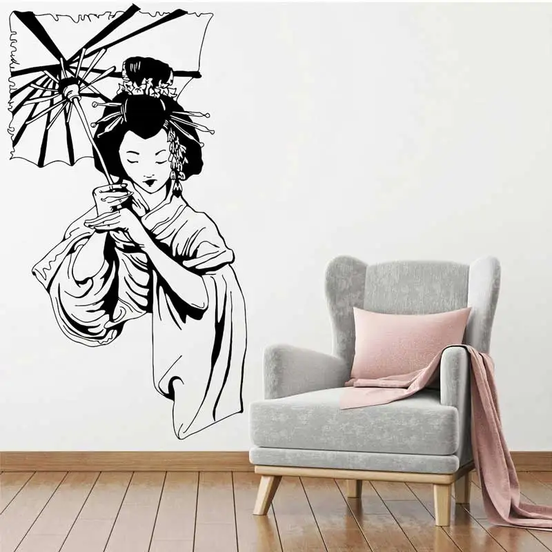 Vinyl Wall Decals Geisha Japanese Girl Umbrella Asian Style Dress Up Spa Beauty Salon Home Decor Wall Decal Unique Gift  R13