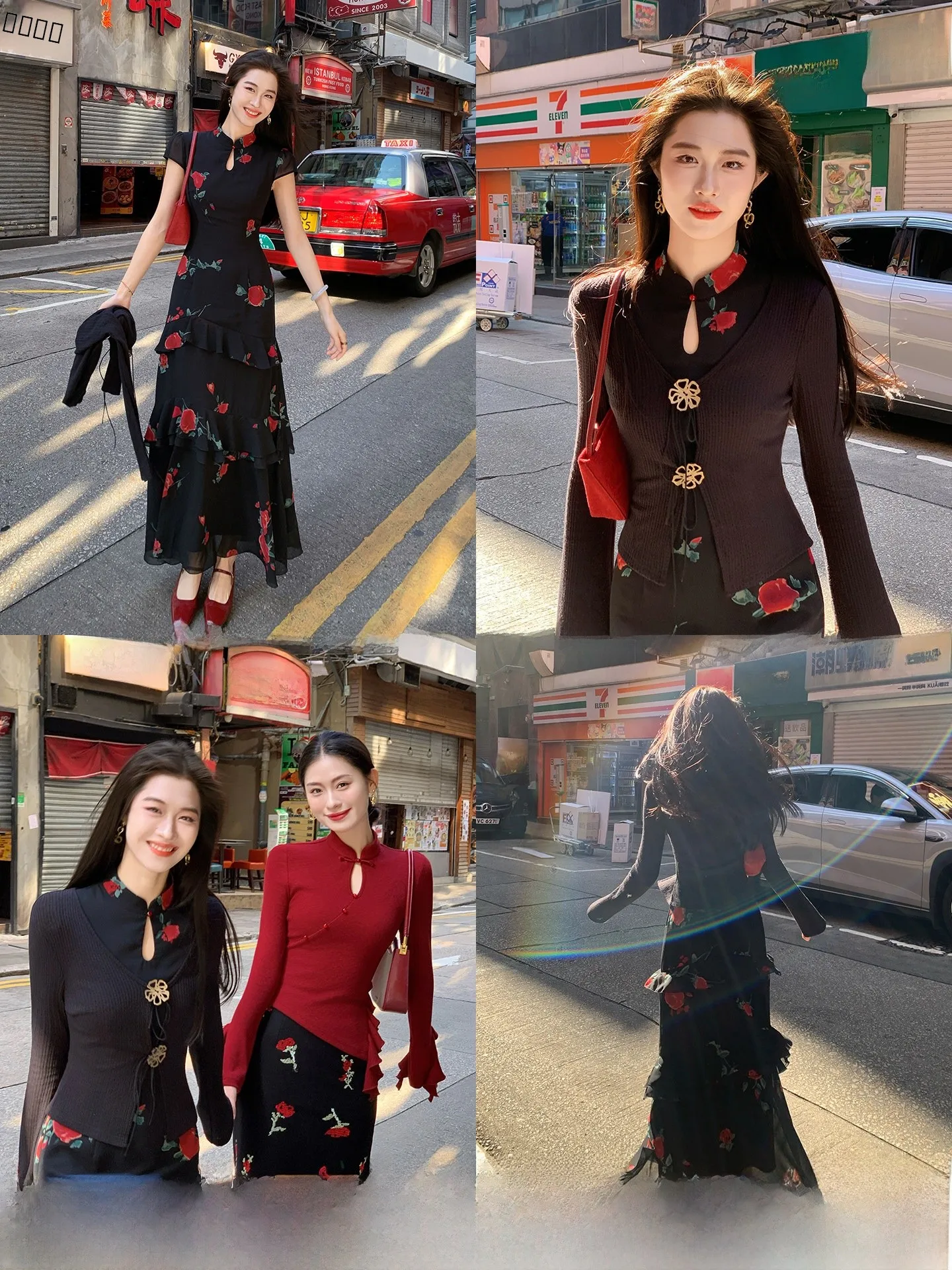 

Lingan Zhihe Bla Rose Print Chiffon A-Line Long Dr Women's Early Spring Holiday Sle Dr French Sle Wrap Waist ...