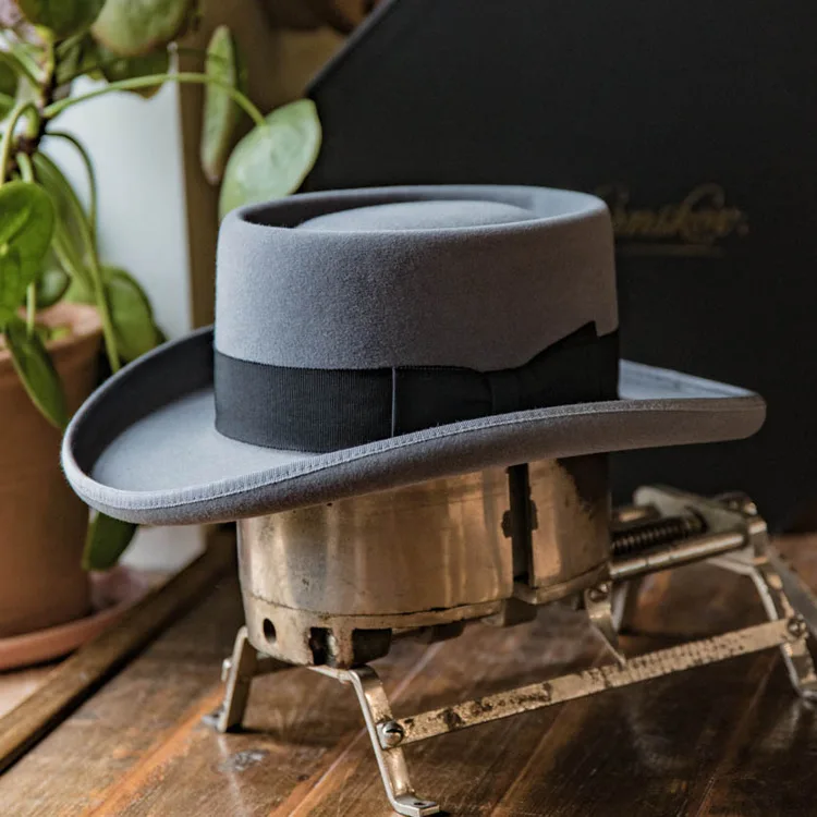 Wool Hat with Ribbon Decoration, Fashionable Pork Pie Style Wool Felt Hat