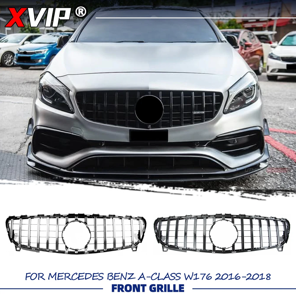 

Решетка радиатора XVIP Chrome Silver GTR Style Racing, черная, для переднего бампера Mercedes-Benz A-Class W176 2016-2018 A180 A200 A250 A45