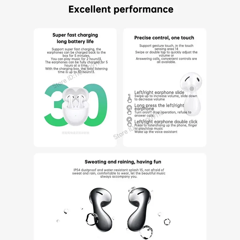 Huawei FreeBuds 5 True Wireless Bluetooth Earphones Active Noise Reduction Sports Music Games Low Latency Half In Ear Long Range