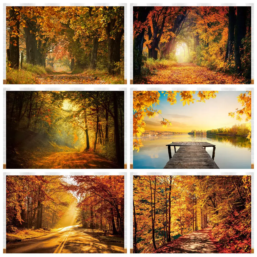 

Autumn Forest Series Photography Background Custom Fall Fallen Leaves Natural Scenery Portrait Backdrop Photo Studio Prop Banner
