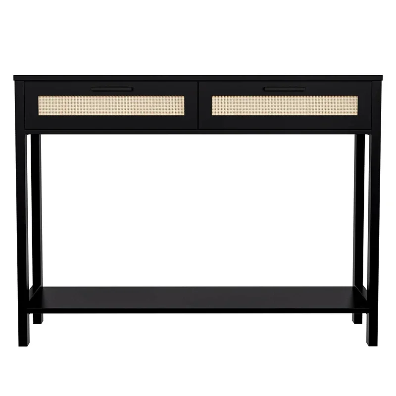 

Entry Storage Modern Hallway Table 2 Drawers Wood Rattan Console Table