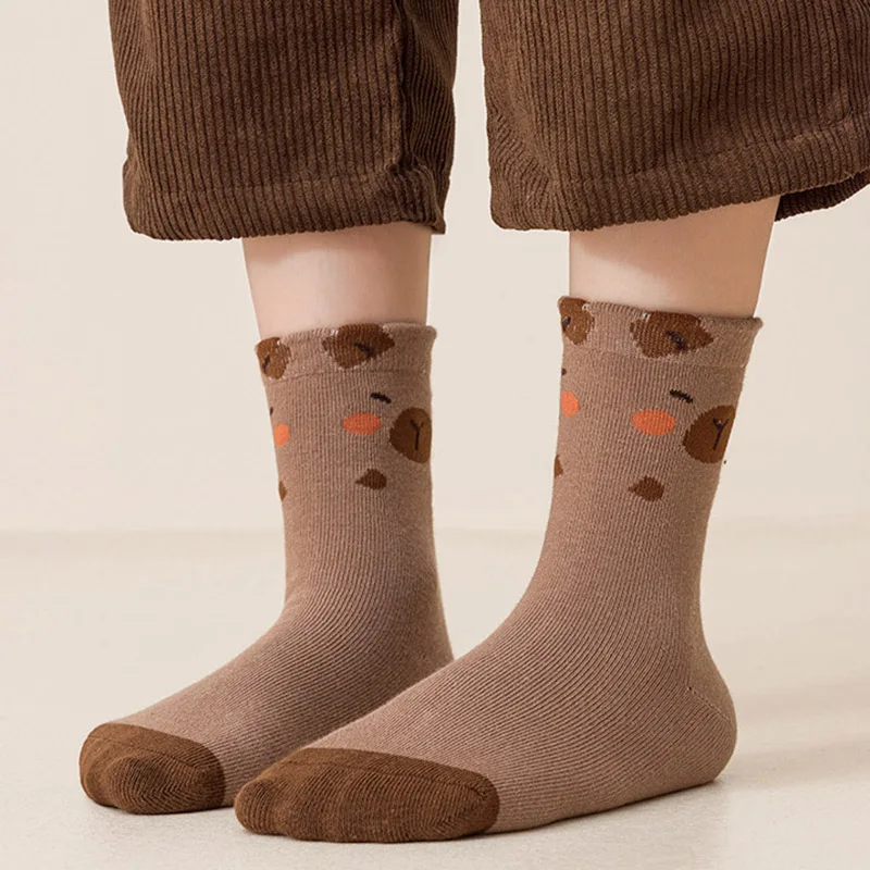 5 أزواج لطيف الدب الجوارب للأطفال منتصف جوارب أنبوبية 3-12 سنة صبي فتاة طفل القطن جورب الخريف الشتاء جوارب دافئة أحذية الأطفال