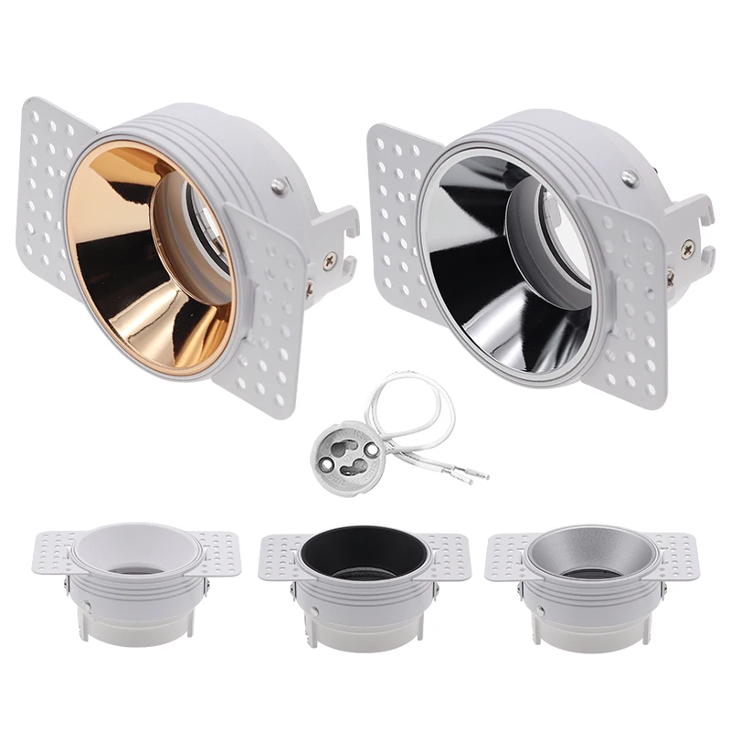 Round Recessed Ceiling Mount Downlight Frame Bracket LED MR16/GU10 Lamp Socket Holder Base Rimless Spot Lighting Fitting Fixture