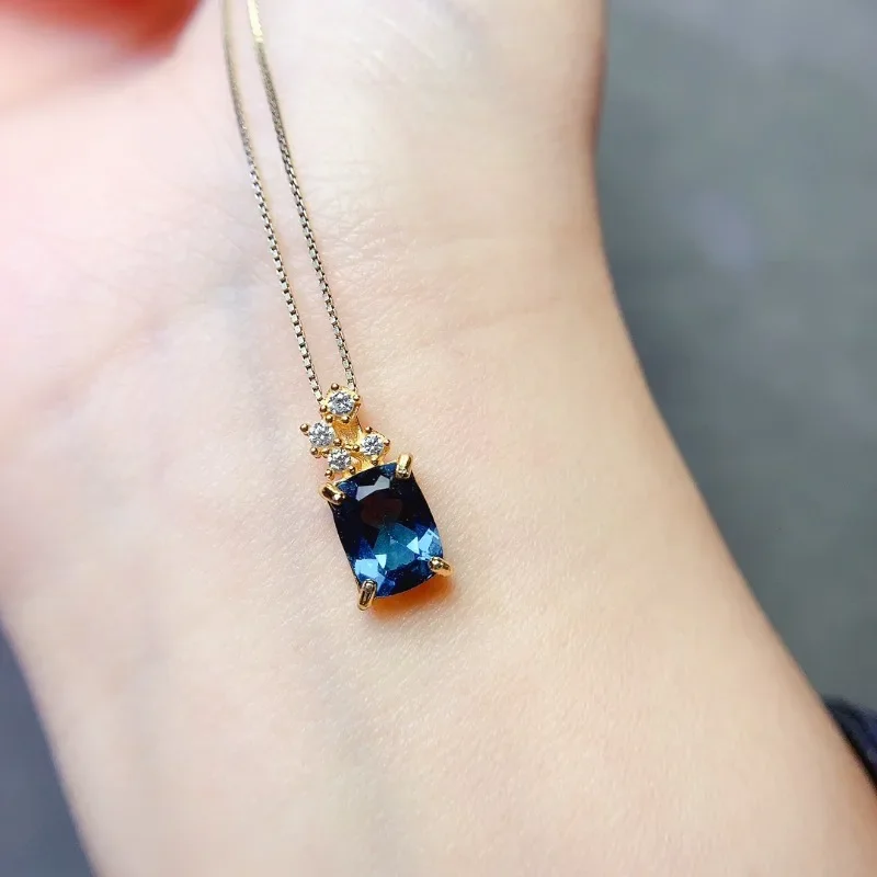 Hot Selling 925 Silver Topaz Pendant 6x8mm Natural Topaz Necklace Pendant 18K Gold Plated  Blue Topaz Jewelry