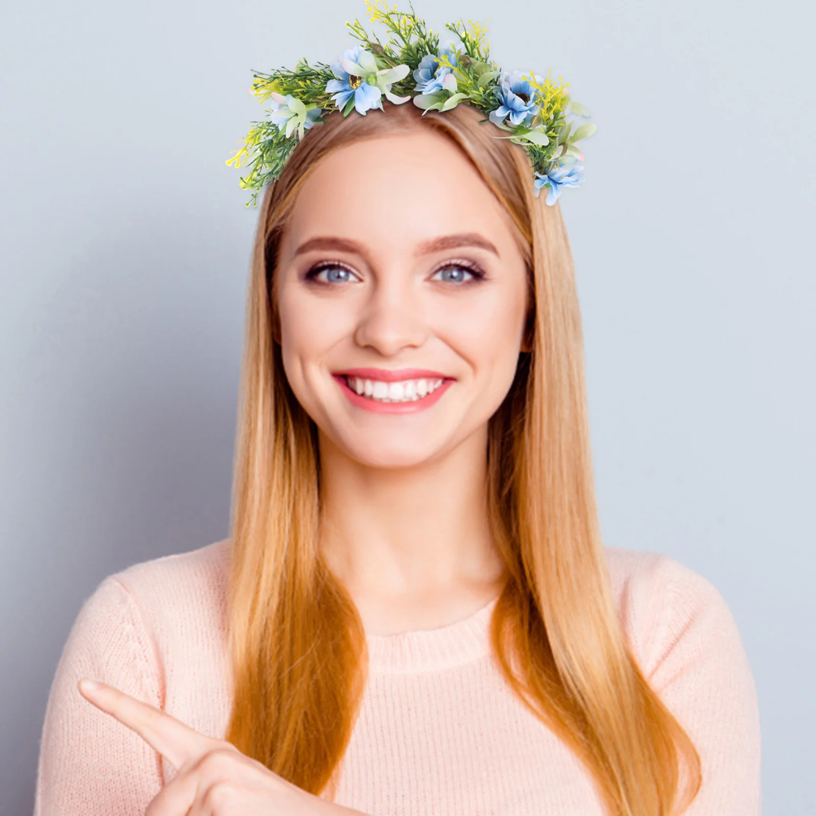

Durable Blue Simulation Flower Wreath Headband Lightweight Fabric Hair Band Wedding Festival Photography Charm Creative Fashion