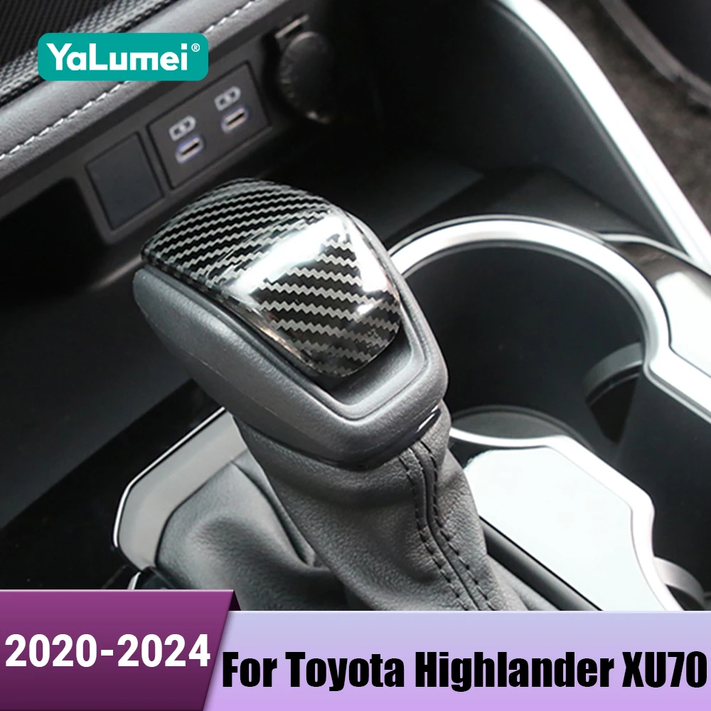 

Stainless Carbon Car Gear Head Shift Knob Handle Cover Trim For Toyota Highlander XU70 Kluger 2020 2021 2022 2023 2024 Hybrid