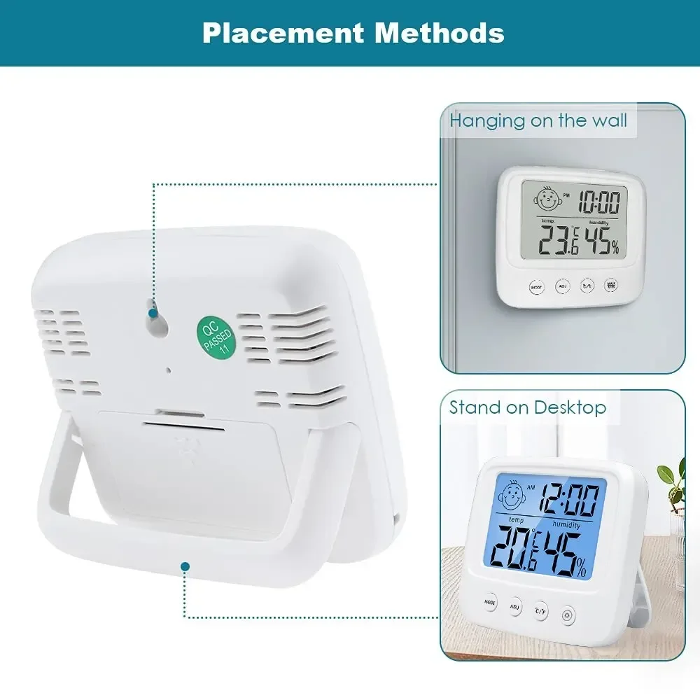 2pc LCD Digital Temperature Baby Room Hygrometer Backlight Home Indoor Electronic Hygrometer Thermometer Detector Easy Install