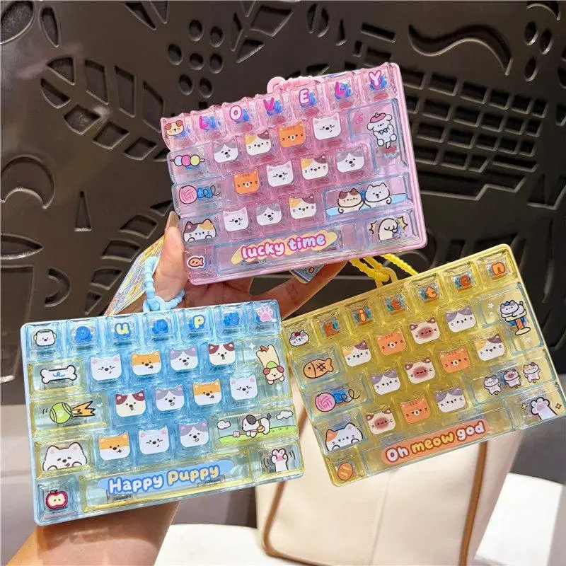 26 Keys Cute Mini Fidget Keyboard Keychain Cat Dog Pattern Stress Relief Toy for Christmas Stocking Stuffer Gifts