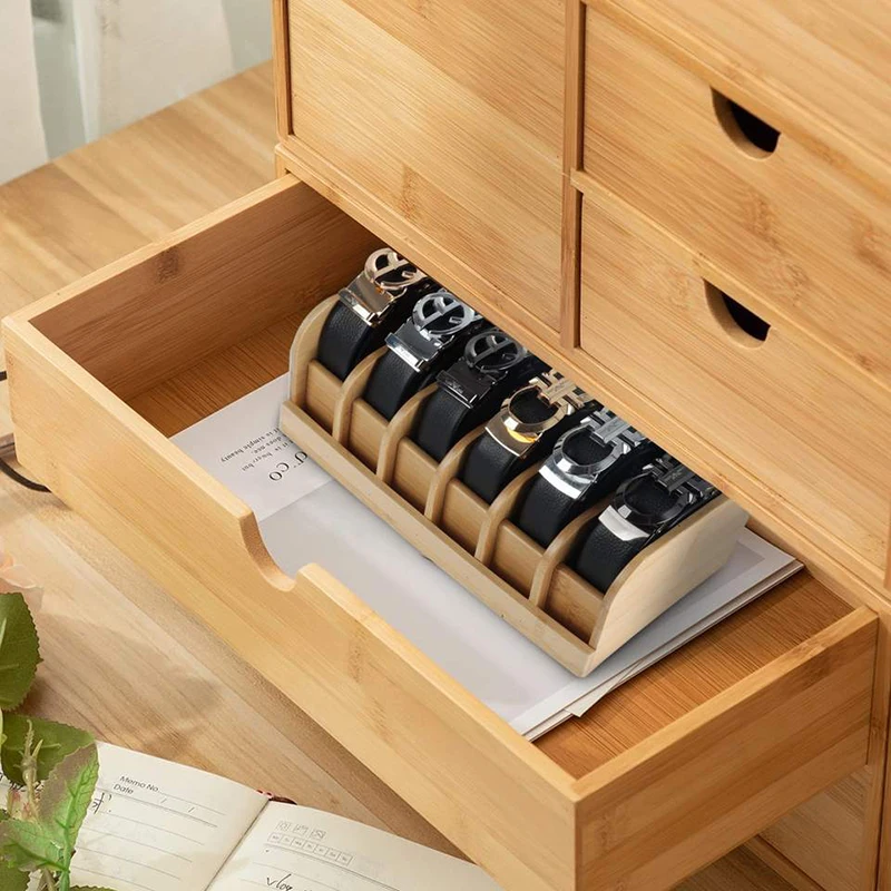 1pc Belt Storage Box Wooden Belt Tie Display Box Wooden Multi Grid Sorting And Storage Box