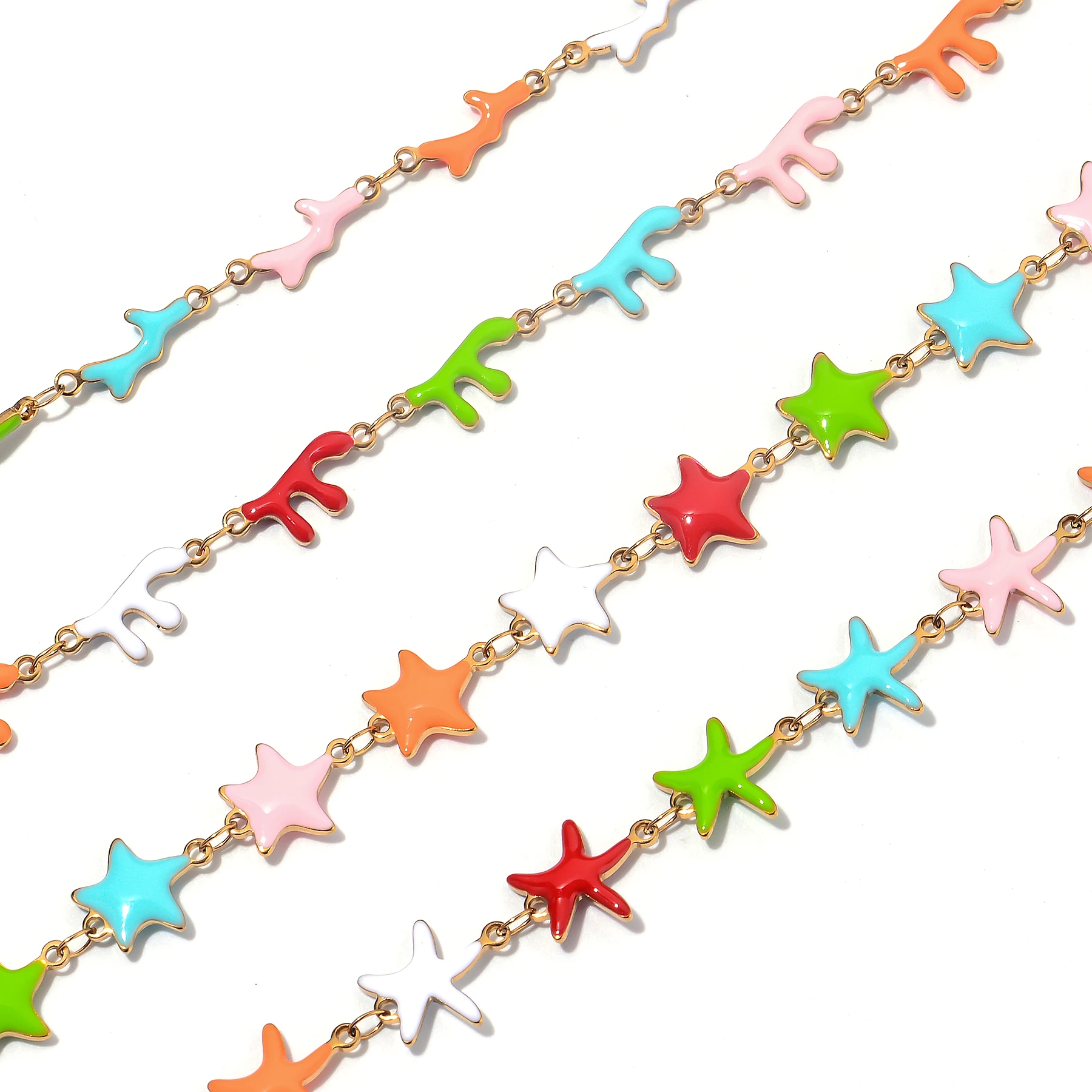 

Wholesale 1m/lot Stainless Steel Gold Color Enamel Starfish Chains for DIY Necklaces Making Jewelry Findings Bracelets Anklet