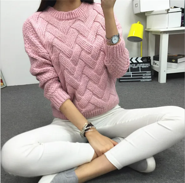 Women Pullover Female Casual Sweater Plaid O-neck Long Sleeve Mohair Sweater Autumn and Winter Style Cropped Sweater Fall Women