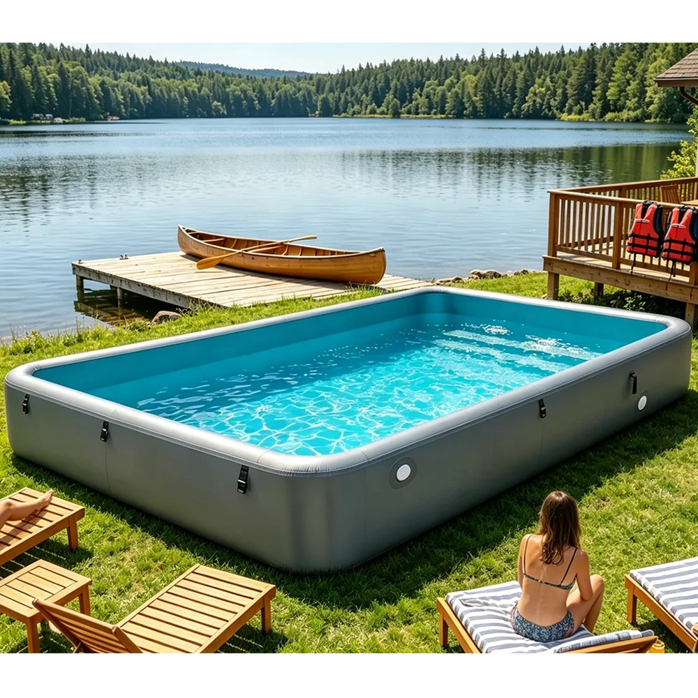 Super Strong Hard Rectangular Inflatable Pool Industrial Grade Drop Stitch Pool Long Lasting Outdoor Use