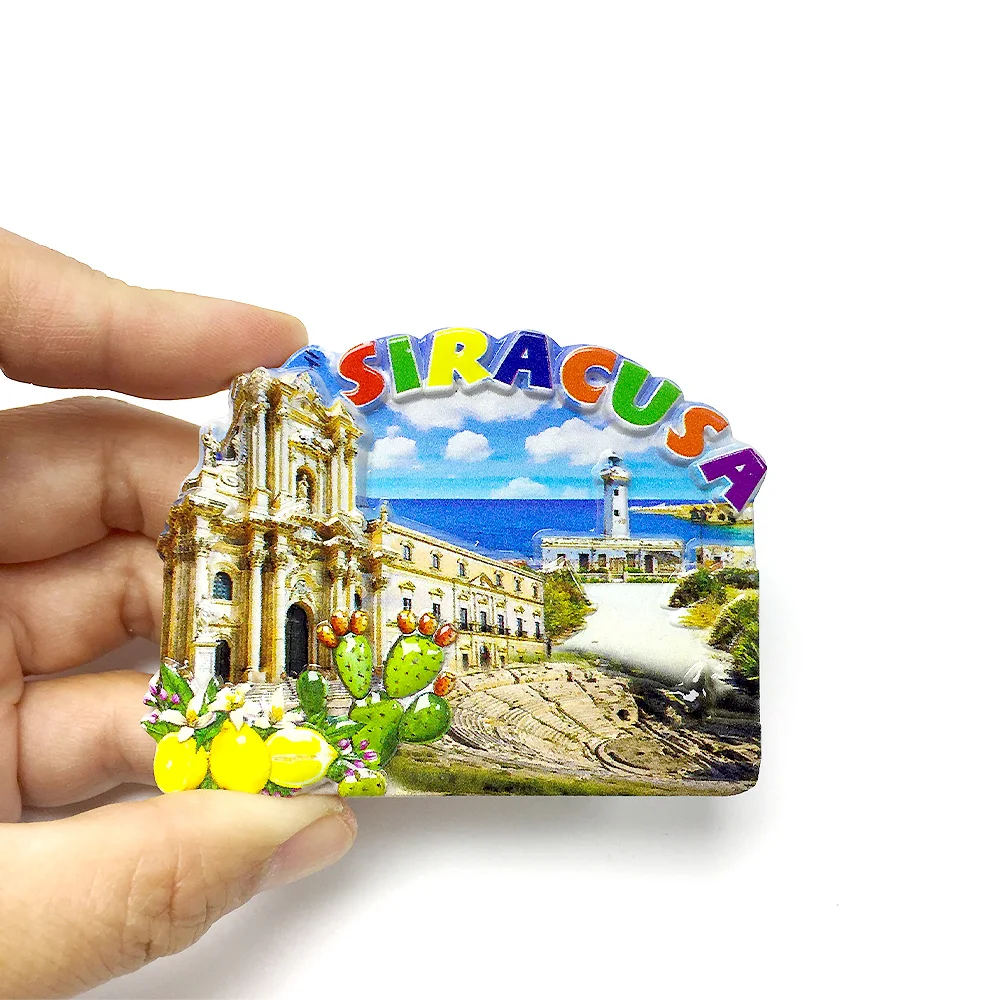 

3D refrigerator magnet from Syracuse, Italy, lighthouse view of the cathedral, kitchen decoration gift