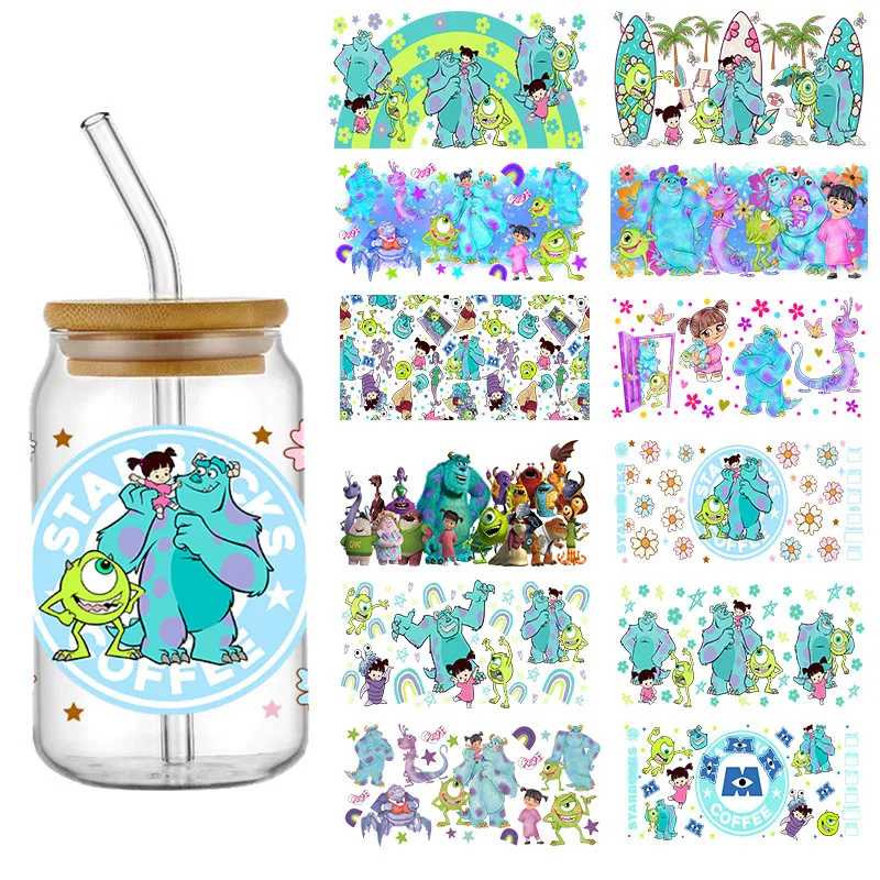 Disney Monsters Inc Wrap Aufkleber Wasserdicht UV DTF Tasse Becher Wraps Aufkleber Für DIY Libby Glas Wasserdicht Individuelle Aufkleber