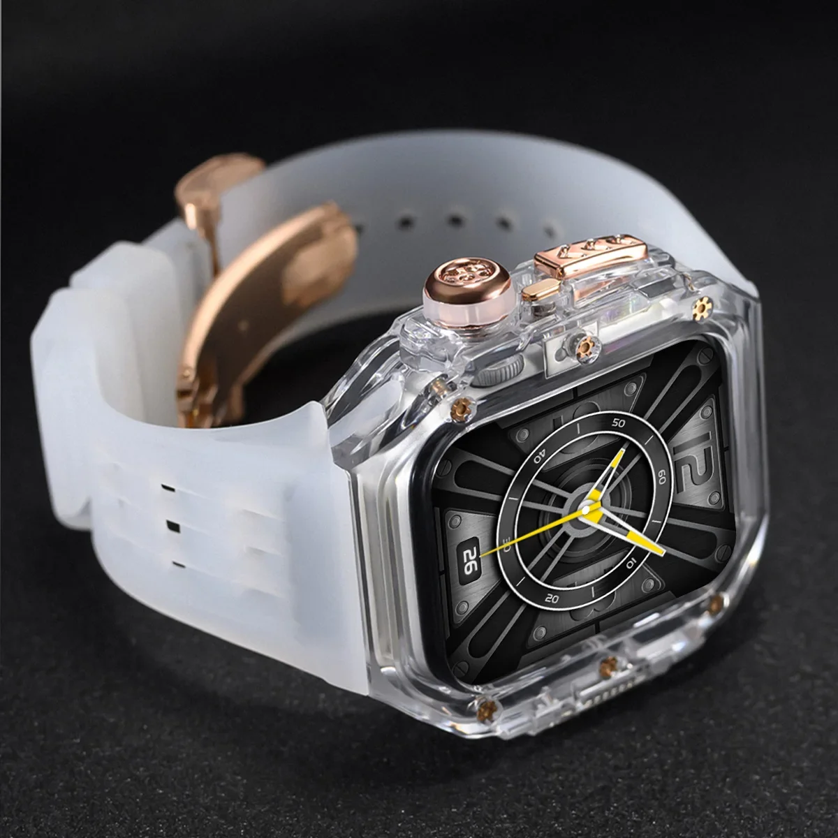 Luxury Modification Kit for Apple Watch 45MM 44MM Rubber Strap for IWatch Series 9 8 7 6 5 4 SE Accessories DIY Modification