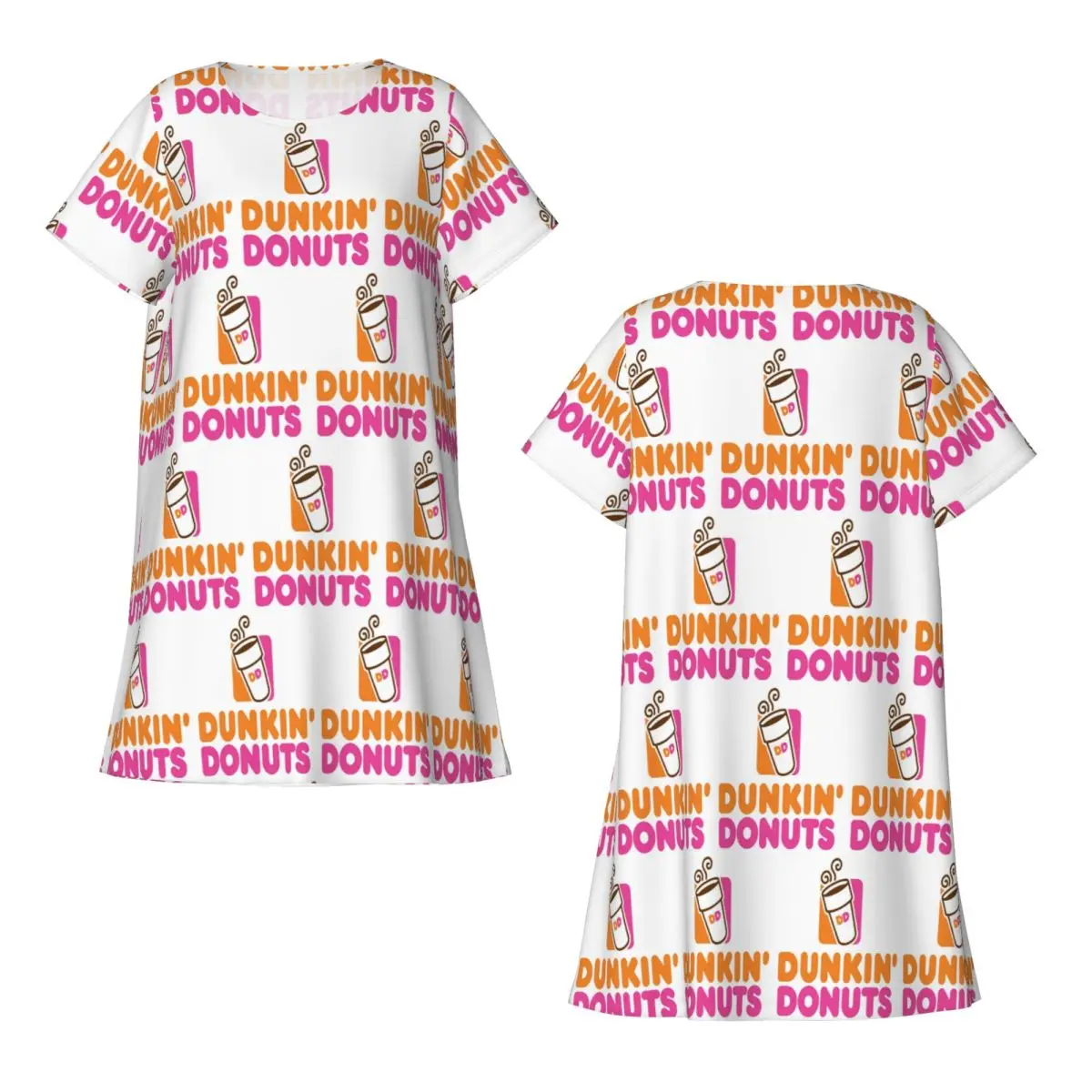 Custom Dunkin Donuts Short Sleeves Nightdress For Sleeping Sleepshirts Women Short Sleeve Nightgowns Soft Pajama Dress