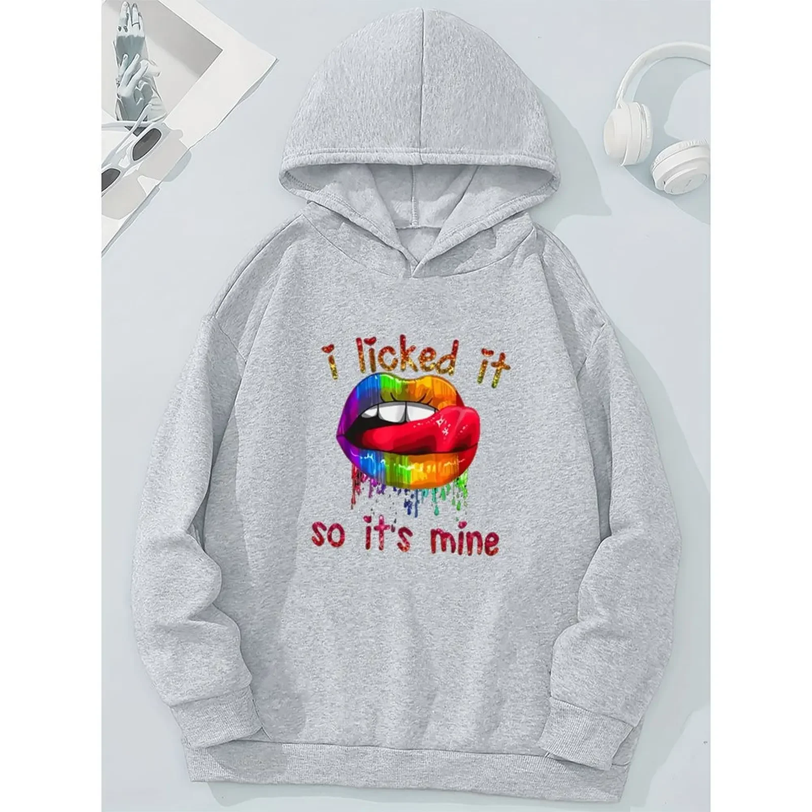 

Women Fashion Plus Velvet Casual Loose Sweatshirt Loose Pullovers Winter Comfortable Berry Printed Hoodies Long Sleeve Tops