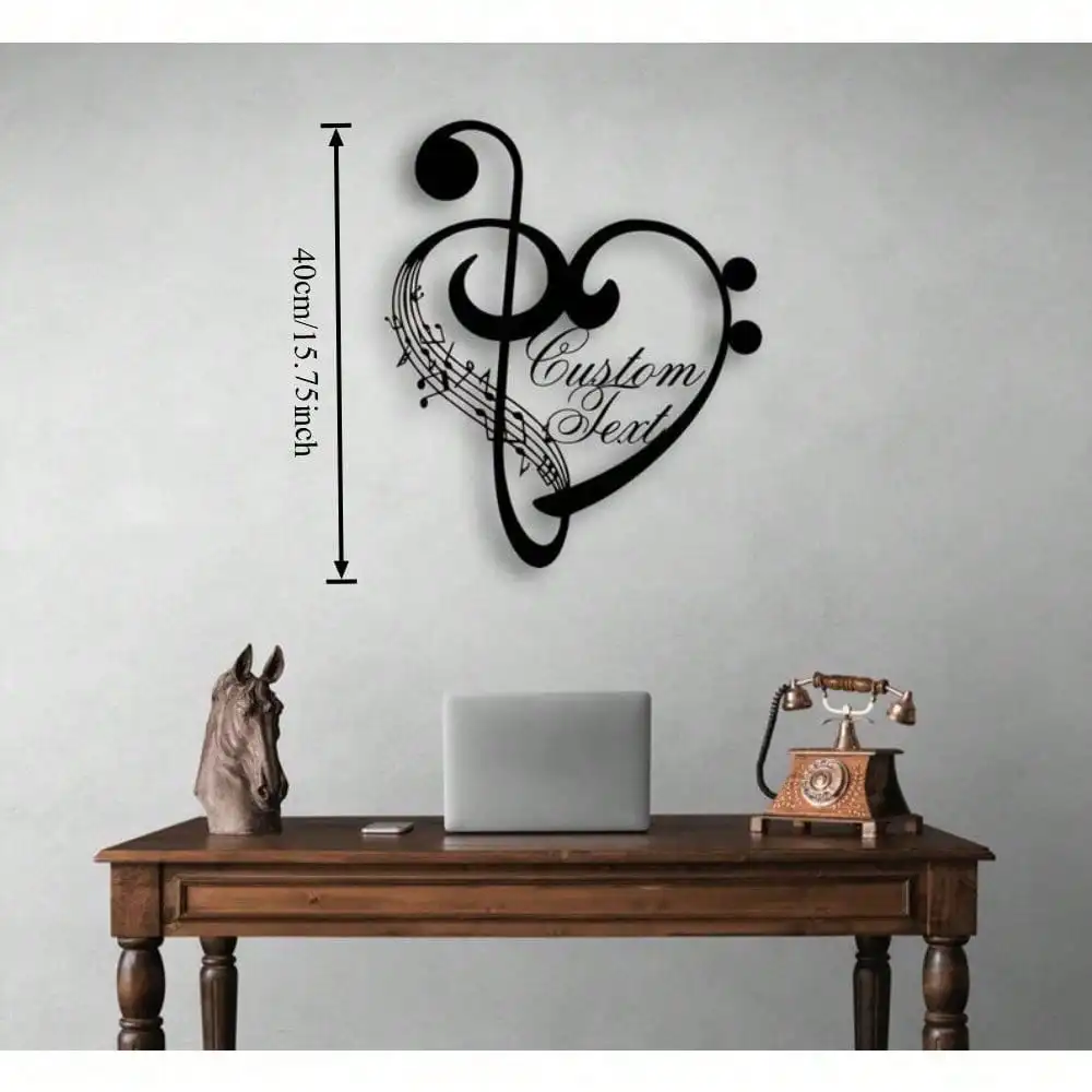 CIFbuy Metal Wall Art Music Notes Heart Iron Decor Custom Quote Studio Room Hanging Sculpture Rotating Hook Modern Home