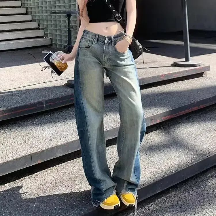 2025 Women's Jeans High Waist Wide Leg Straight Denim Pants Loose Fit Drag Length Casual Year-Round Trousers