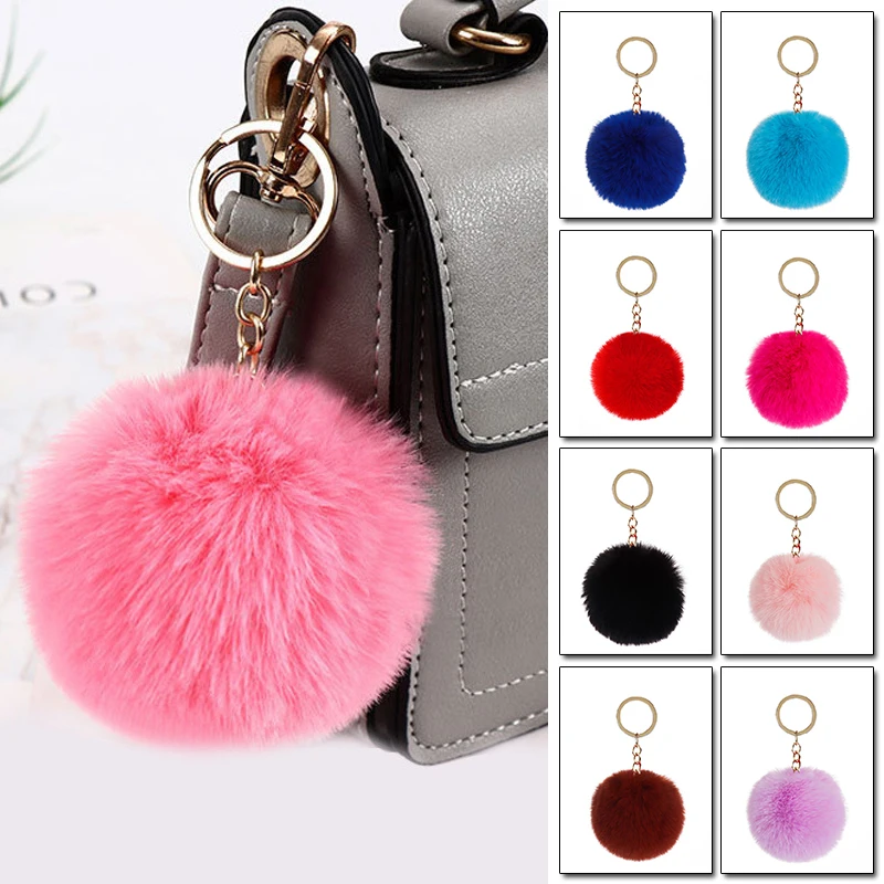 8cm Fluffy Fur Pom Pom Keychains for Women Girls Pompom Pendant Faux Fur-like Ball Keyring Key Chains Rings Charm Bag Gifts