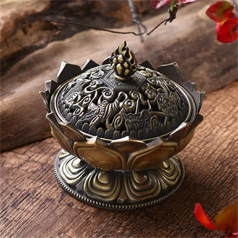 New Lotus Flower Incense Burner Buddhism Buddha Holder Brass Mini Sandalwood Censer Metal Craft Home Decoration