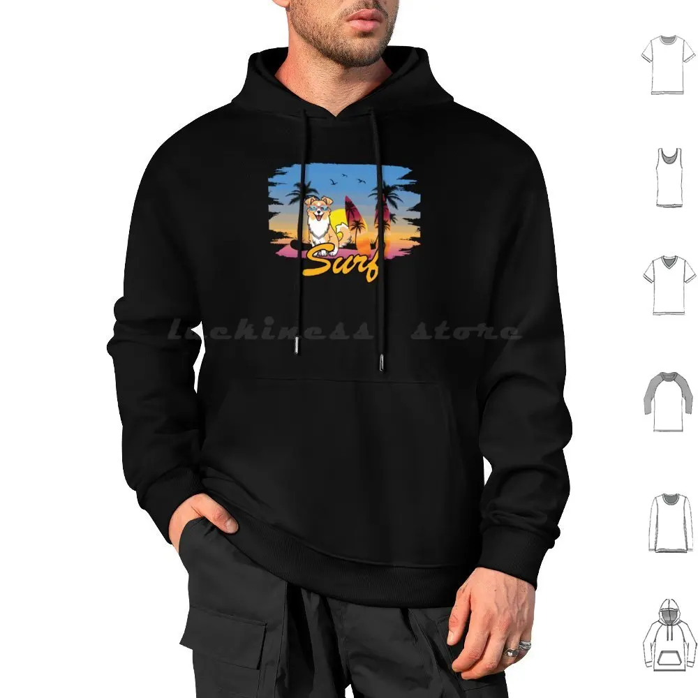 Summer Day Surfing Pug Hoodie cotton Long Sleeve Hello Summer Holiday Pug Beach Cocount Dog Holiday Dog Surfing