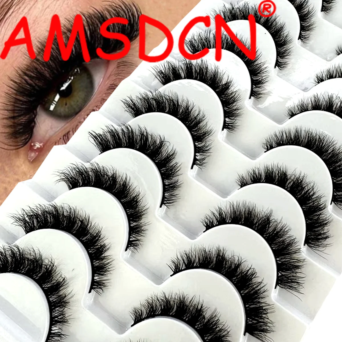 AMSDCN 10 pairs of cat eye false eyelashes 3D mink eyelashes natural appearance false eyelashes classic Russian thick eyelashes