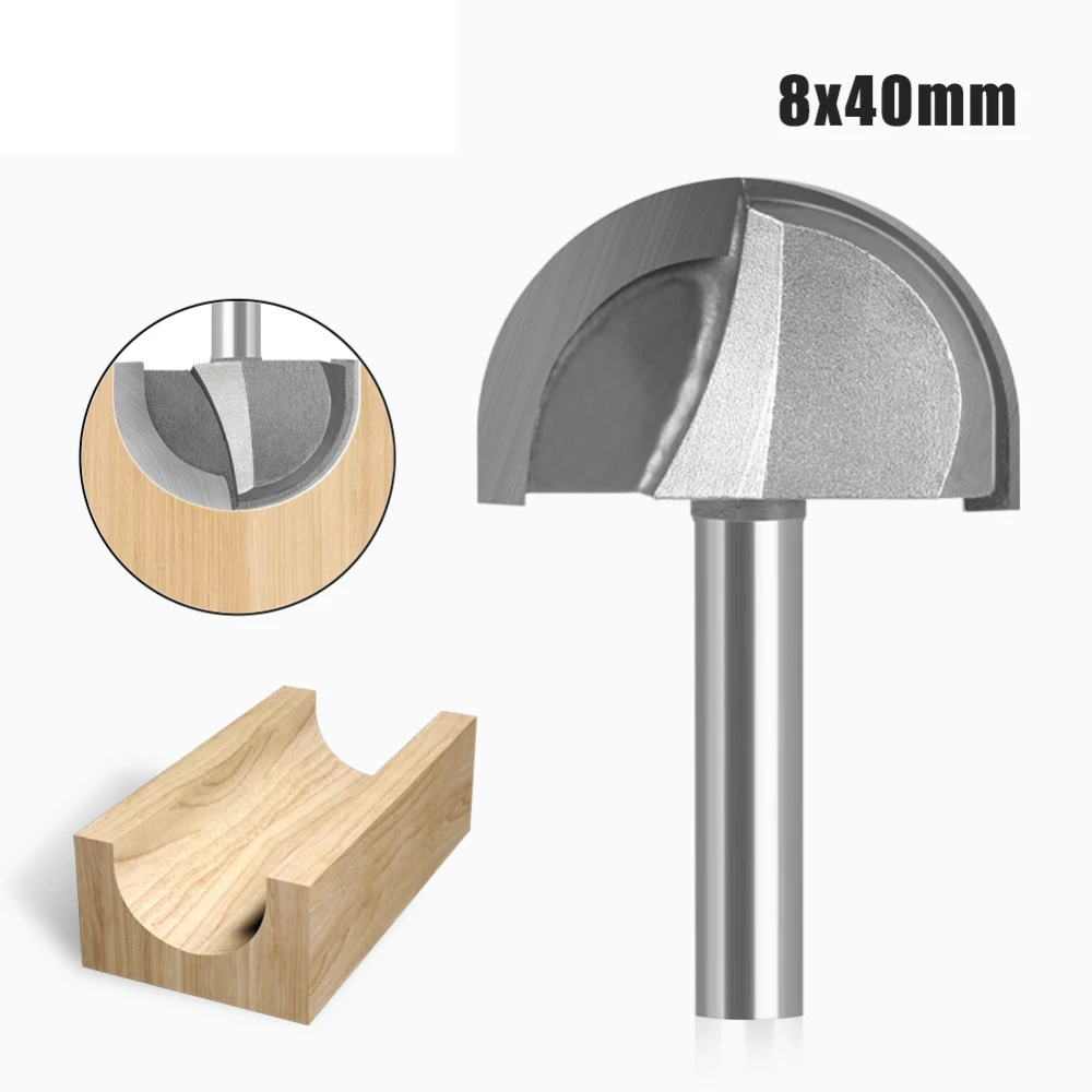 Half Round Cove Router Bit 8mm Shank Carbide Concave Groove Milling Cutter Woodworking Recessed Arc Slotting Tool