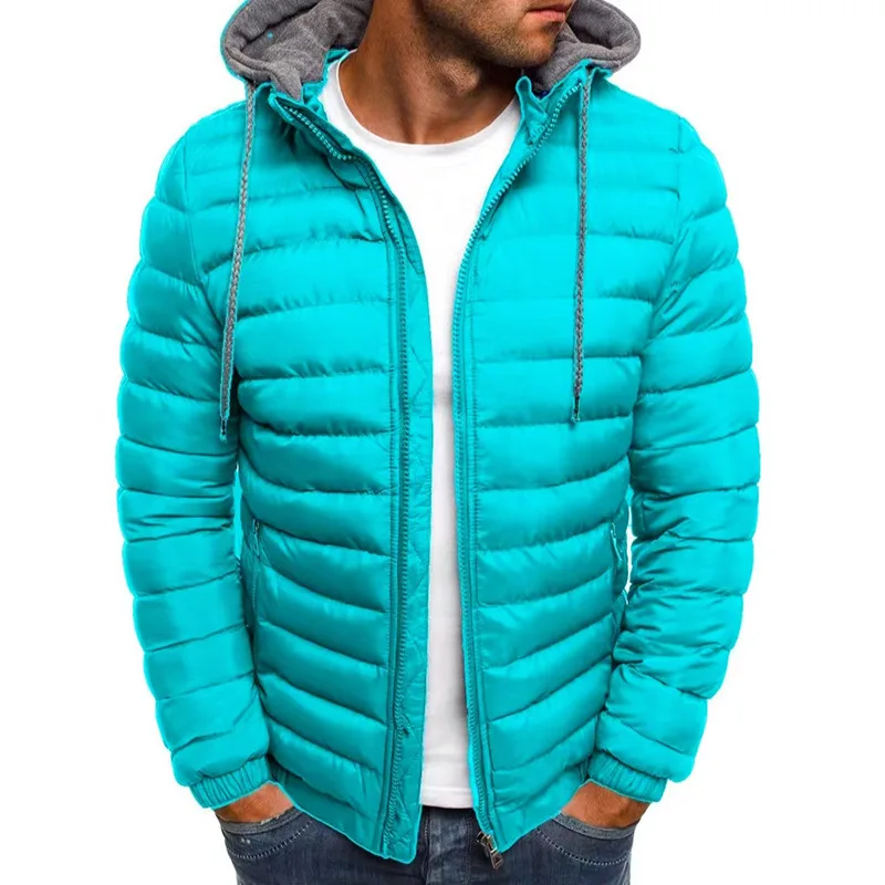 Jaqueta puffer casual masculina com capuz, casaco de algodão, zíper, plus size S-3XL, 4 cores, moda outono e inverno, nova